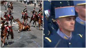 தேசிய நாள் அணிவகுப்பின் போது விழுந்த குதிரை வீரர்!!