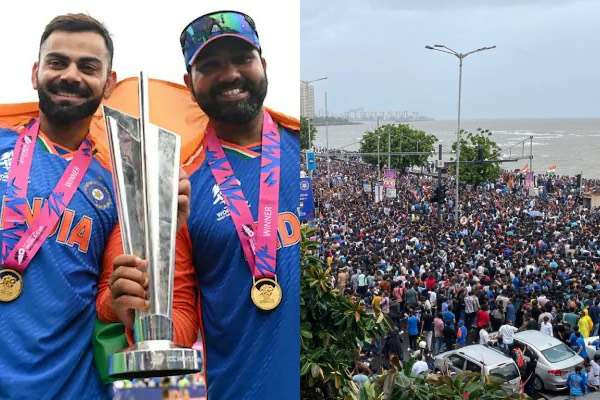 இந்திய கிரிக்கெட் அணியின் வெற்றி ஊர்வலம் - மும்பையில் கடலாய் திரண்ட ரசிகர்கள்