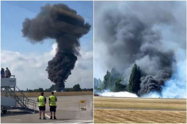 பிரித்தானியாவில் சிறிய ரக விமானம் விழுந்து விபத்து